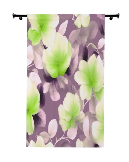 Lime Lavender Floral Bunch Window Curtain, 50" x  84", blackout