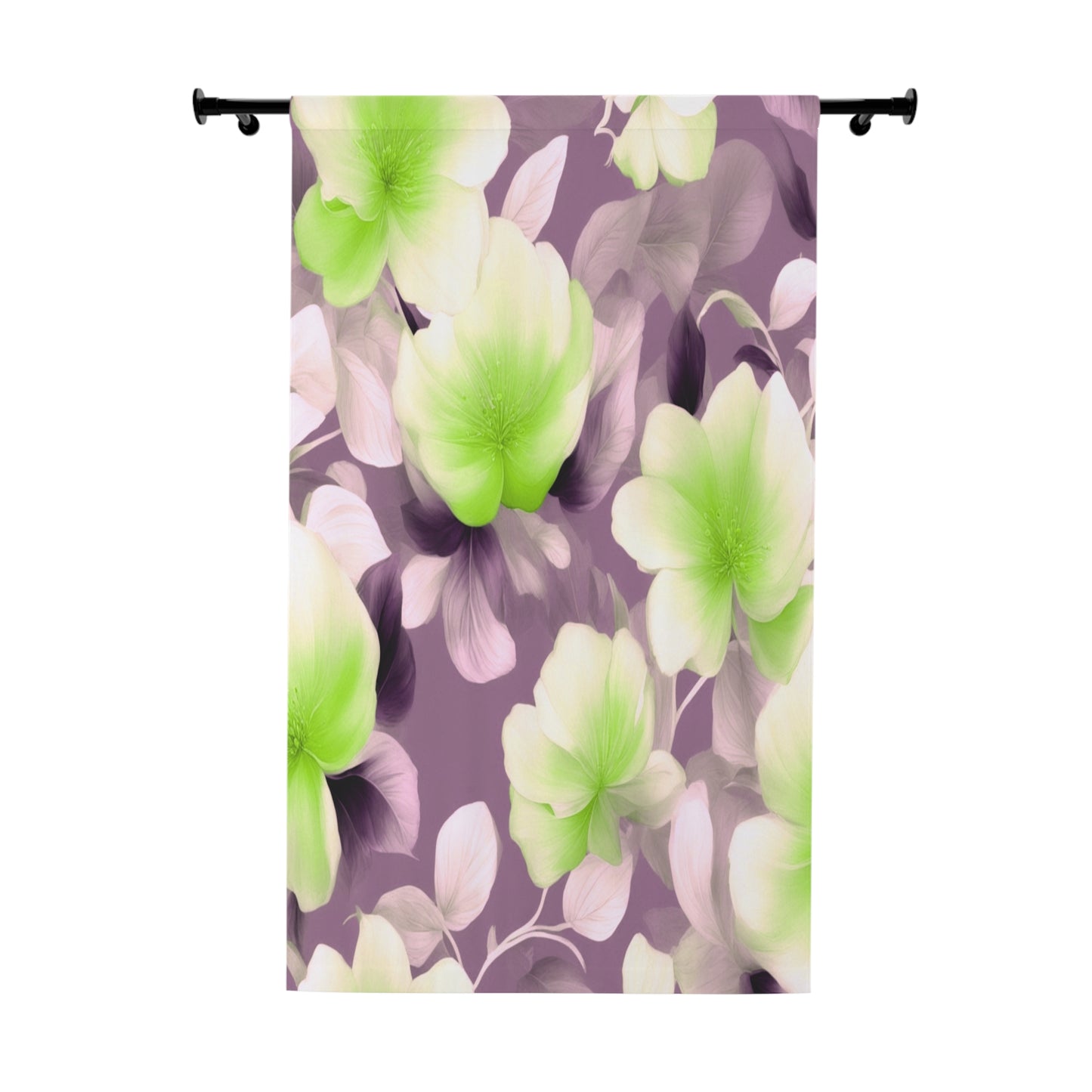 Lime Lavender Floral Bunch Window Curtain, 50" x  84", blackout
