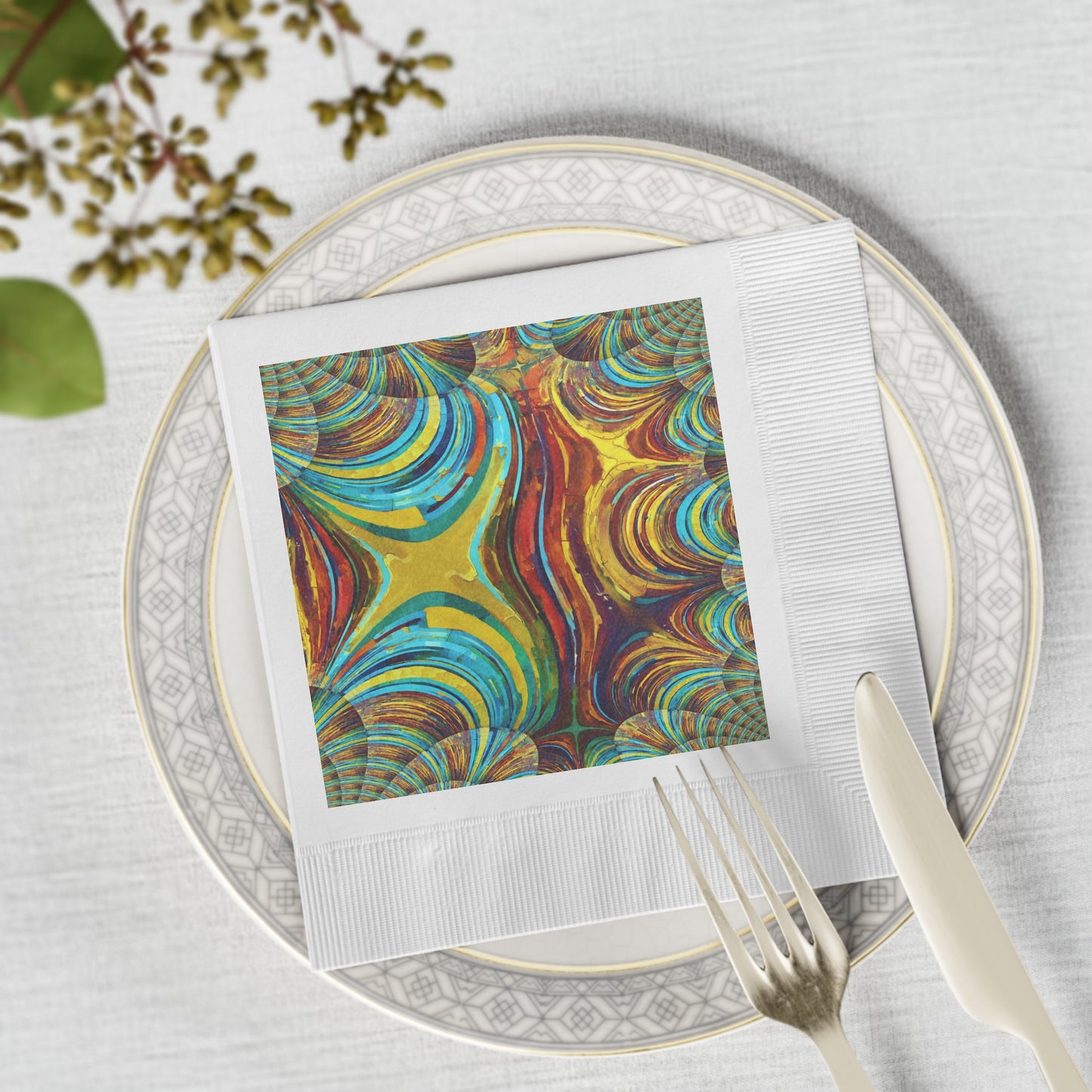 Uzi Spiral Alpha White Coined Napkins, 6.5" x 6.5"
