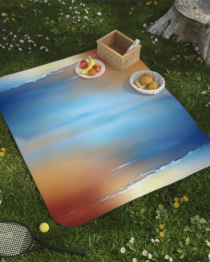 Blue Sea Red Orange Fog 61" × 51" Picnic Blanket