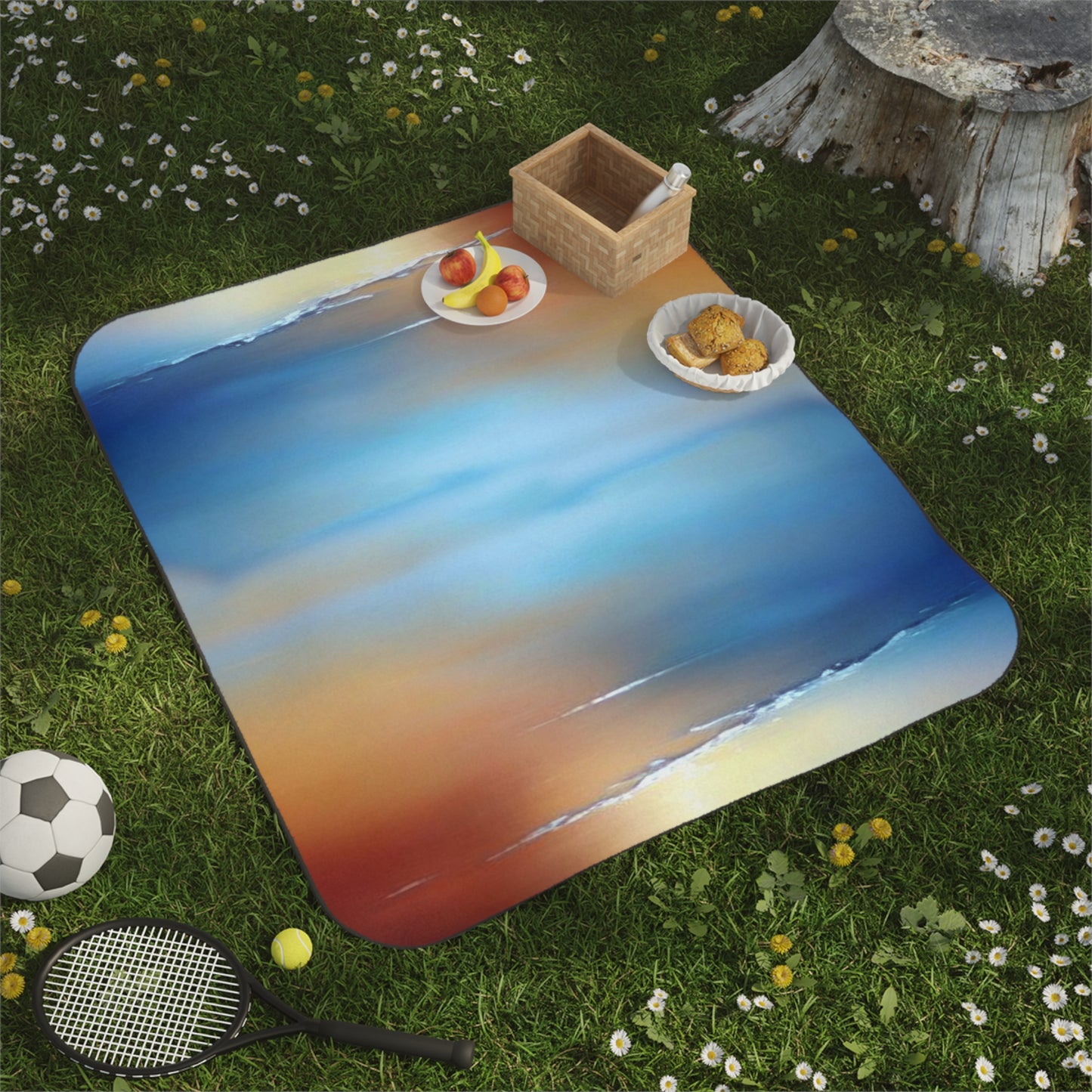 Blue Sea Red Orange Fog 61" × 51" Picnic Blanket