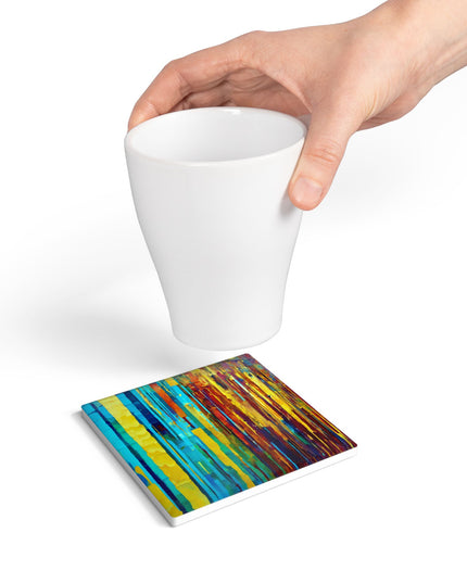 Striped Alpha 4" x 4" Square Ceramic Coaster