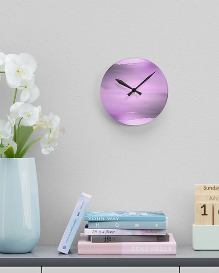 Dark Pink Sea Amethyst Fog Acrylic Round Wall Clock, 8" x 8"