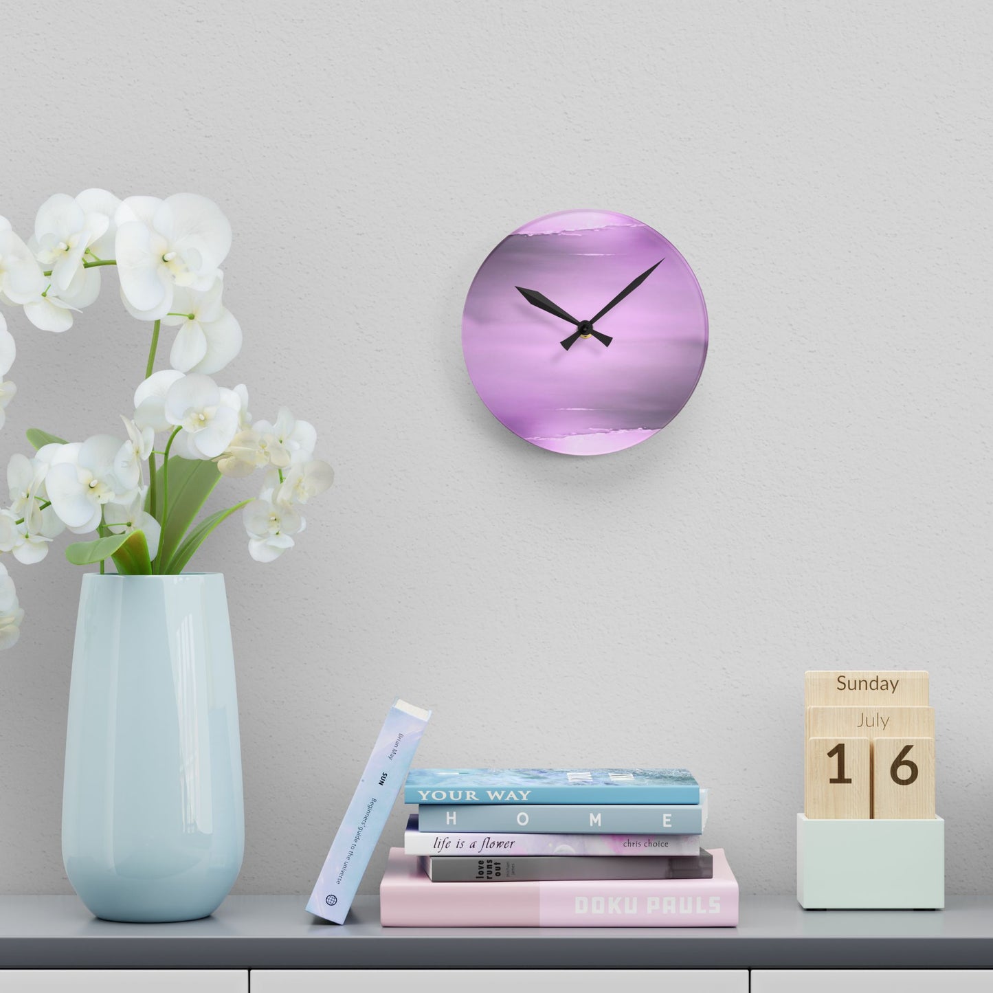 Dark Pink Sea Amethyst Fog Acrylic Round Wall Clock, 8" x 8"