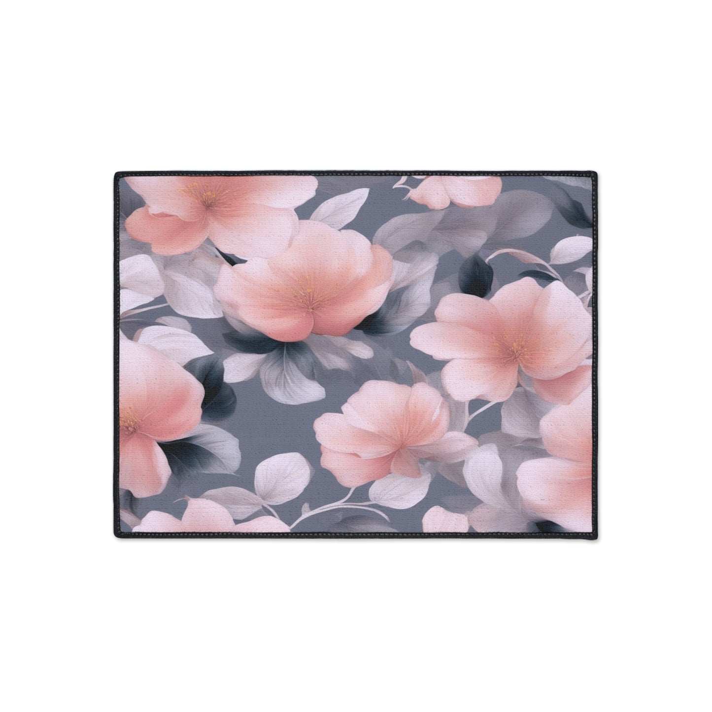 Peach and Blue Gray Floral Bunch Heavy Duty Floor Mat, 18" x 24"