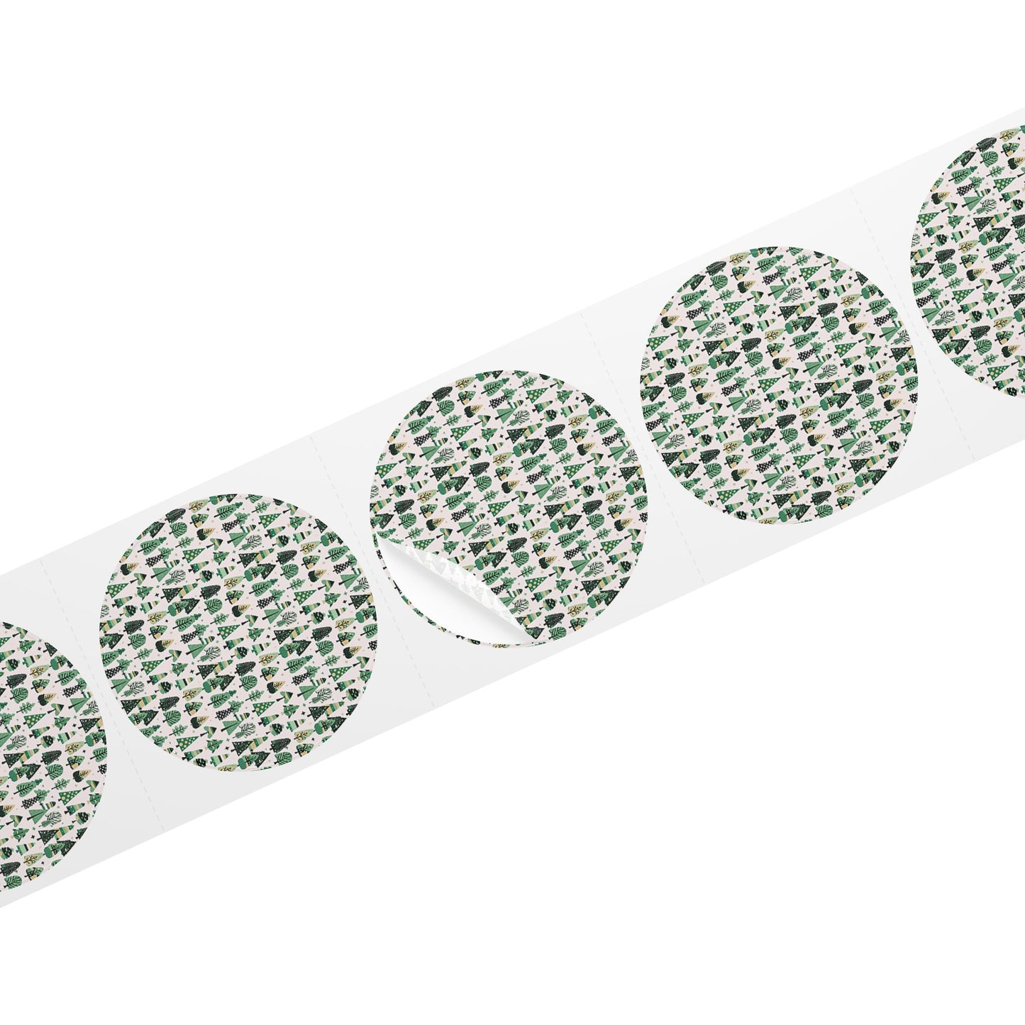 Mini Vintage Green Trees Round Sticker Label Rolls, 2" x 2"