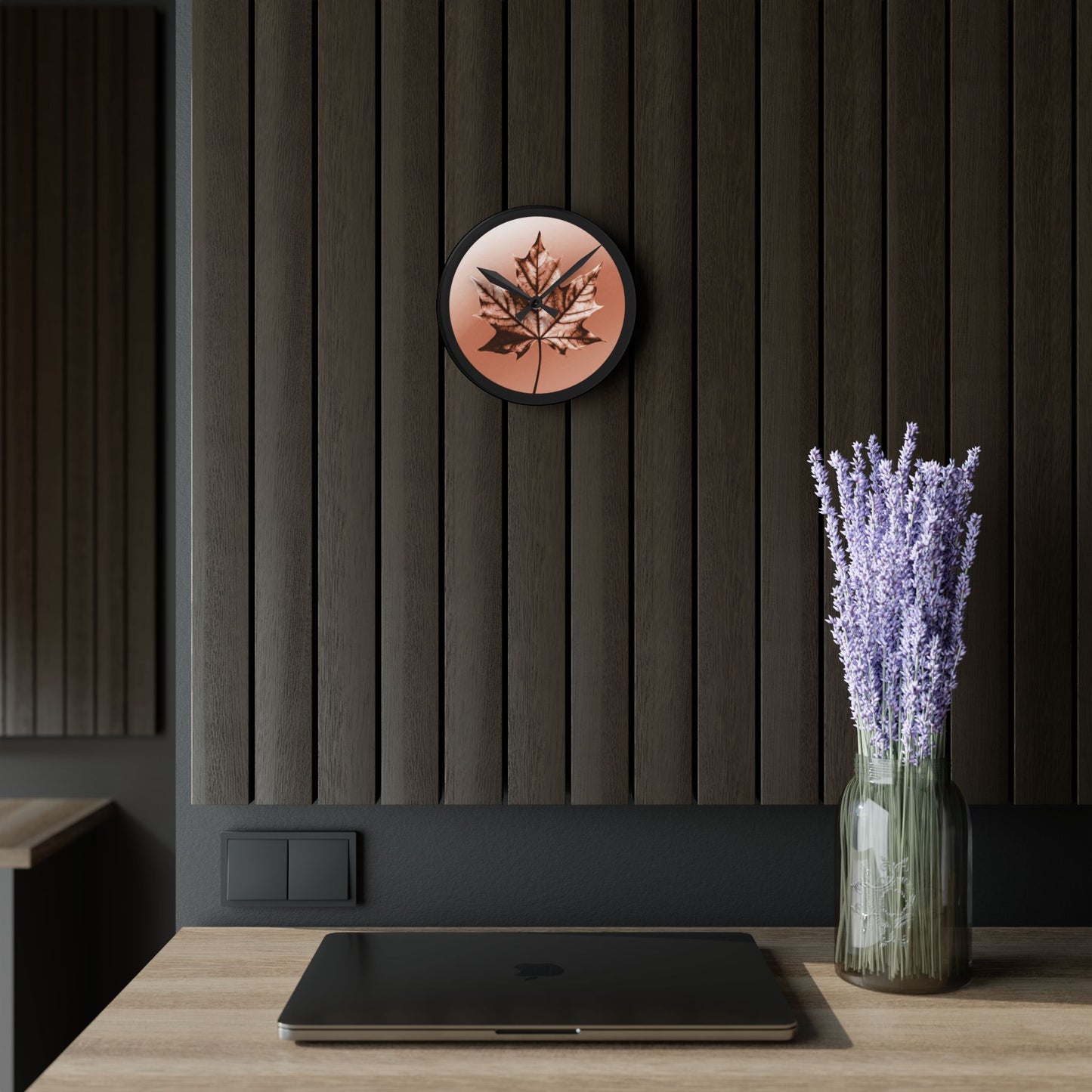 Soft Maple Leaf Acrylic Round Wall Clock, 8" x 8"