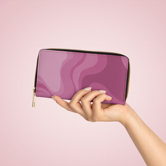 Pinky Mauve Wavey Elegant Abstract Zipper Wallet - Stylish & Functional Accessory for Everyday Use