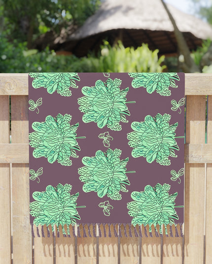 Mint Green Floral Butterflies 38" × 81" Boho Beach Cloth