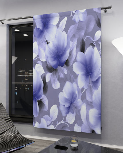 Indigo Blossom Floral Bunch Window Curtain, 50" x  84", blackout
