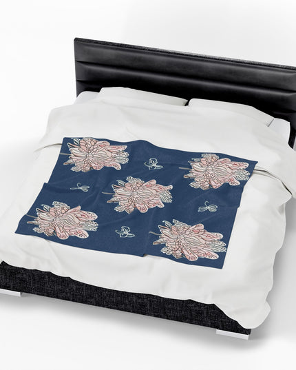 Rose White Floral Butterflies Velveteen Plush Blanket, 50" x 60"