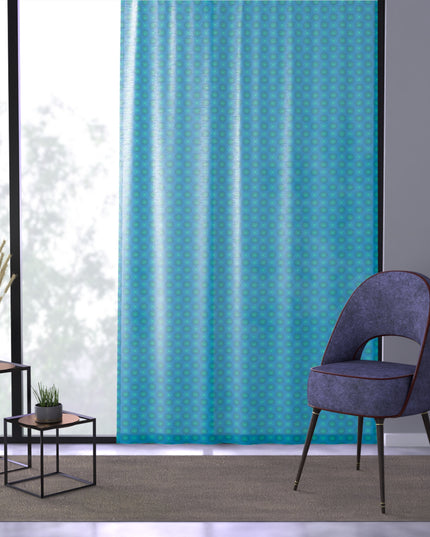 Light Blue Star-crossed Bodies Sheer Window Curtain, 50" x 84", partially transparent
