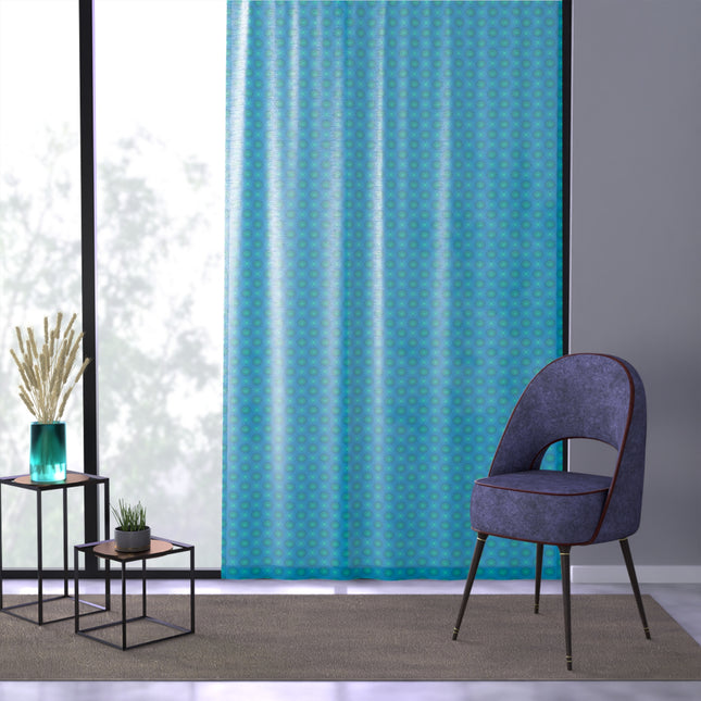 Light Blue Star-crossed Bodies Sheer Window Curtain, 50" x 84", partially transparent