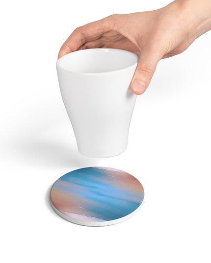 Blue Sea Peach Fog 4" x 4" Round Ceramic Coaster