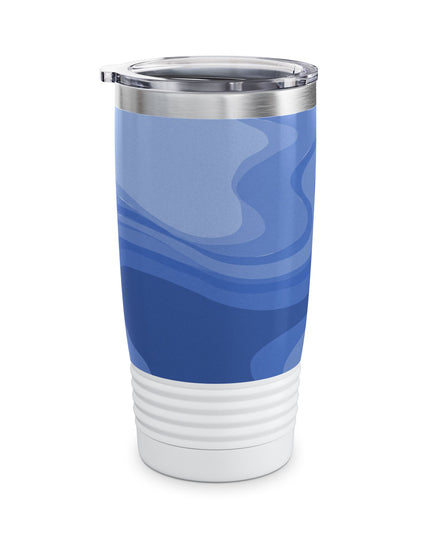 Deep Blue Wavey Ringneck Tumbler, 20oz in white