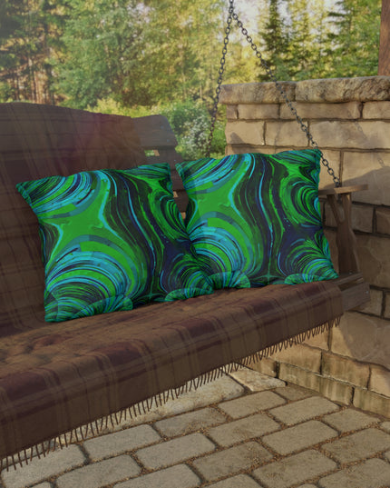Uzi Spiral Blue Green 20" x 20" Outdoor Pillow
