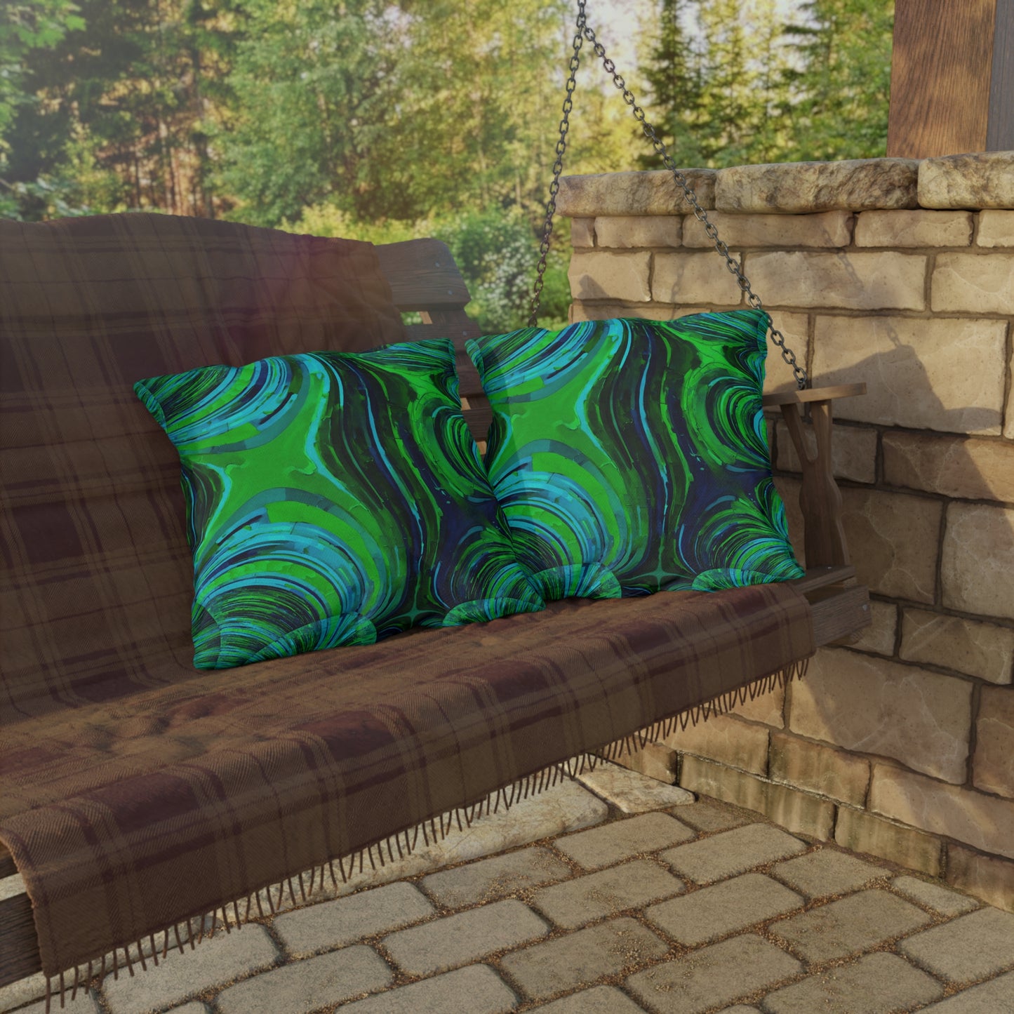 Uzi Spiral Blue Green 20" x 20" Outdoor Pillow
