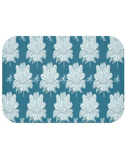 Tif Green White Floral Butterflies 24" x 17" Bath Mat