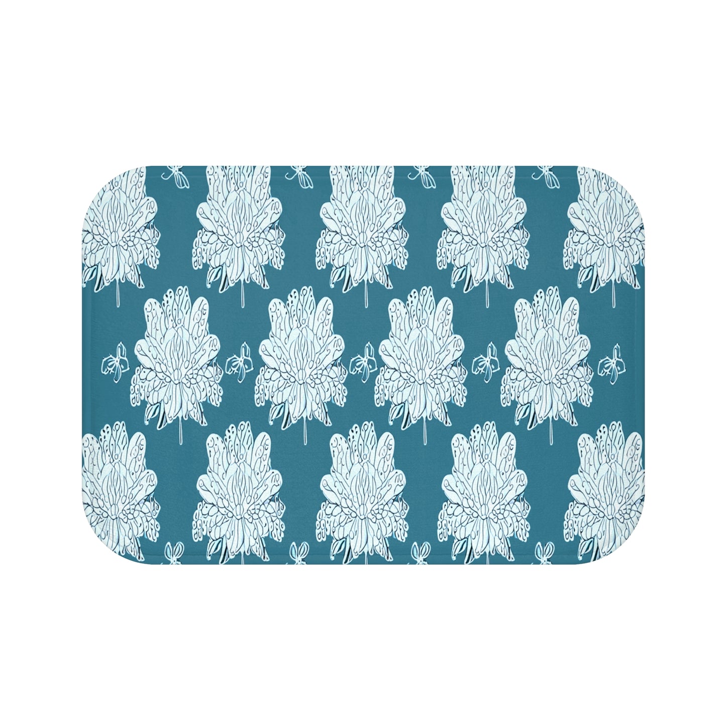Tif Green White Floral Butterflies 24" x 17" Bath Mat