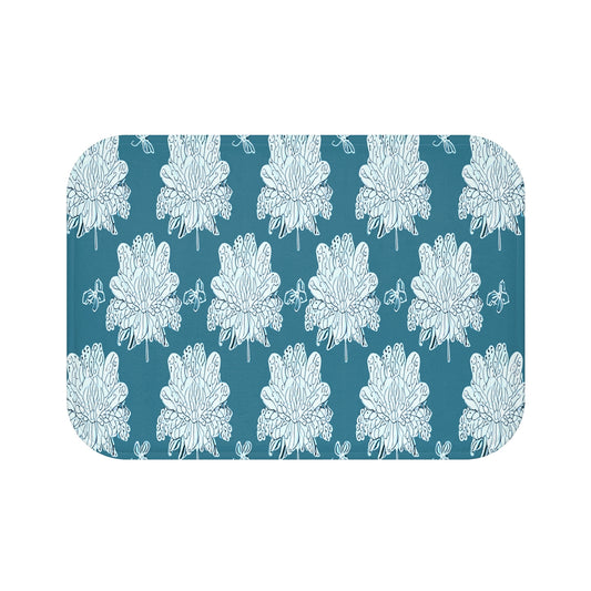 Tif Green White Floral Butterflies 24" x 17" Bath Mat