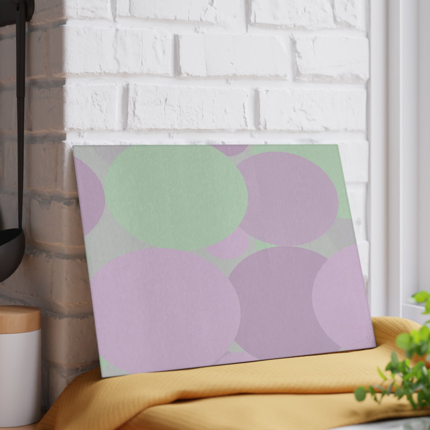 Pastel Lavender Purple and Soft Green Patches 8" x 11" Glass Cutting Board
