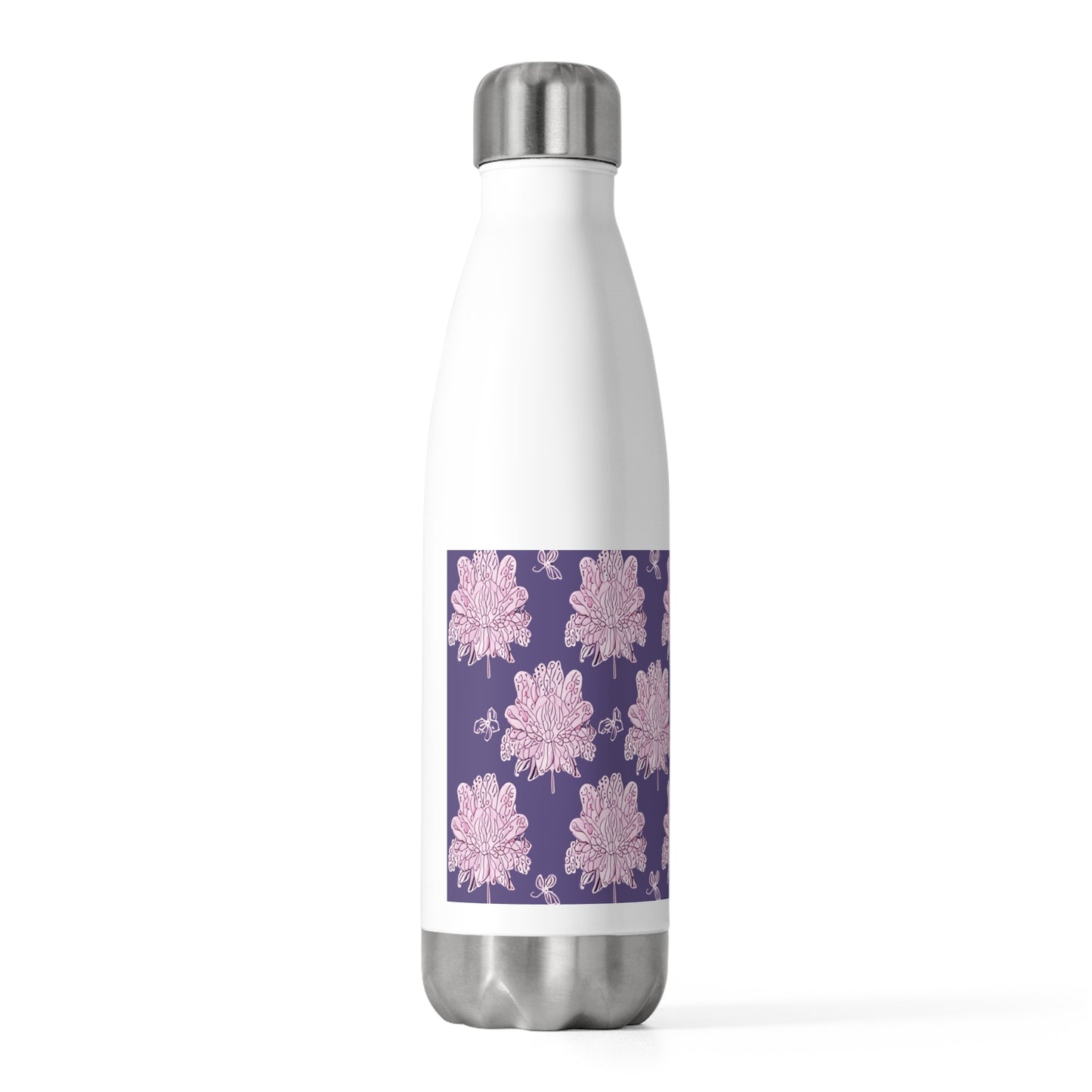 Magenta Floral Butterflies 20oz Insulated Water Bottle