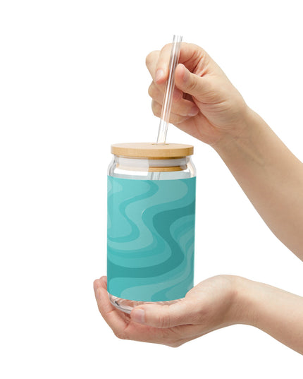 Tif Green Wavey Sipper Glass, 16oz