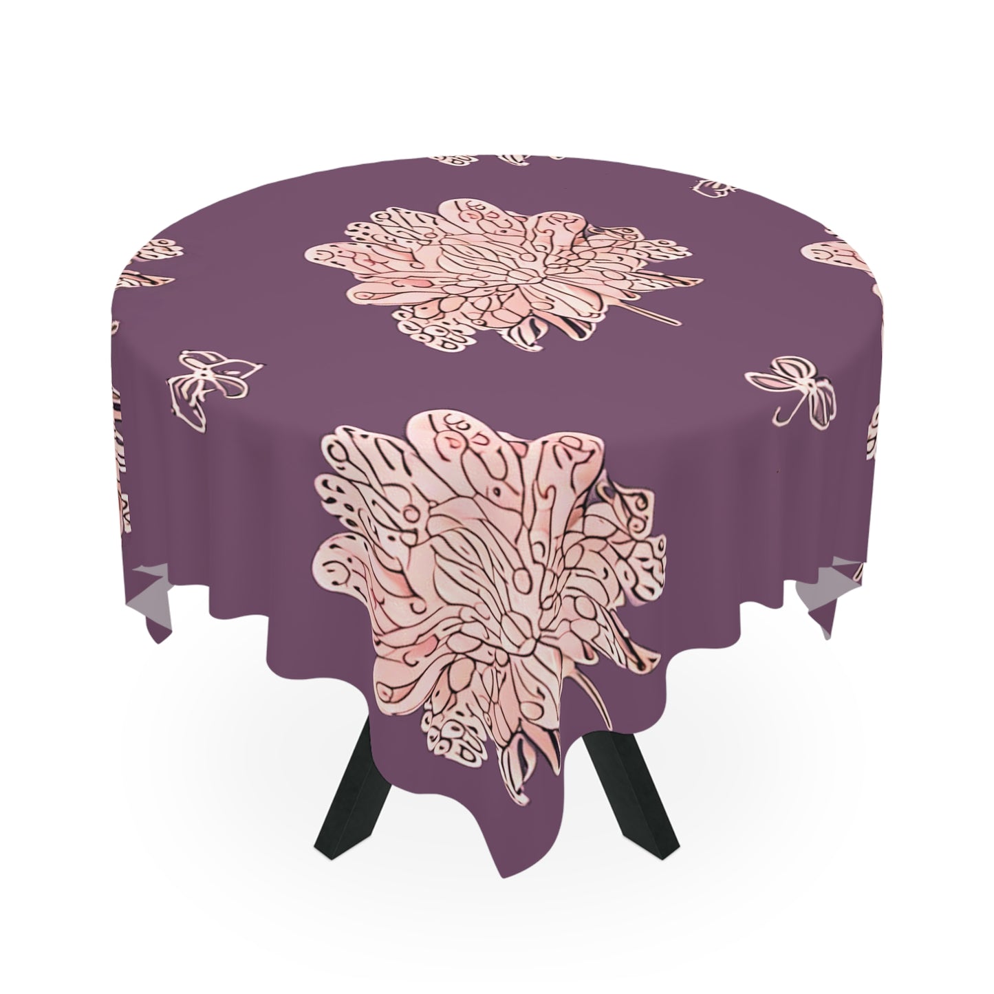 Pink Floral Butterflies Tablecloth, 55" x 55"