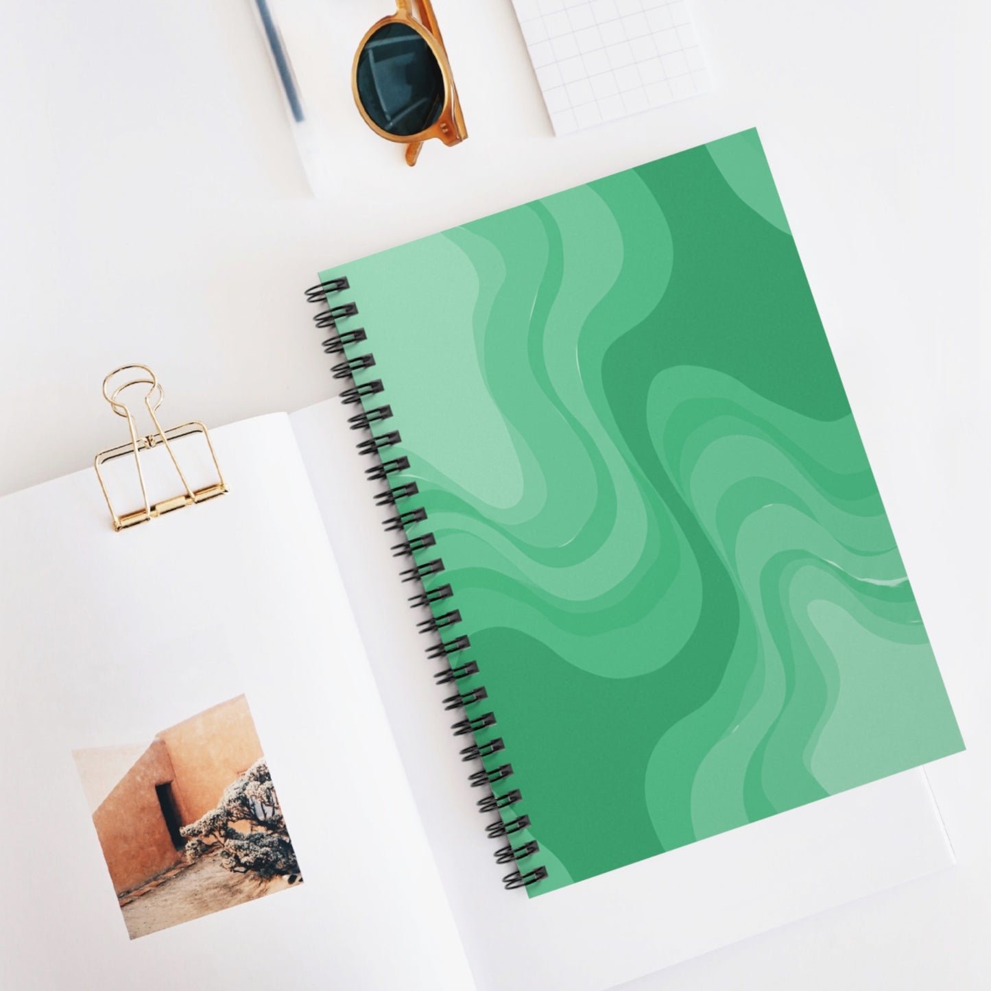 Mint Green Wavey Spiral Notebook - Ruled Line, 6" x 8", 118 pages