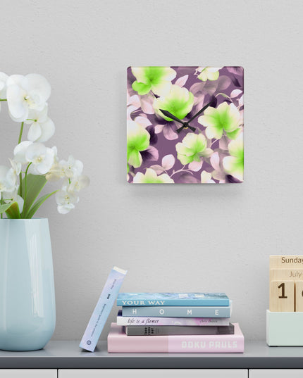 Lime Lavender Floral Bunch Acrylic Wall Clock, Round or Square, 10.75" x 10.75"