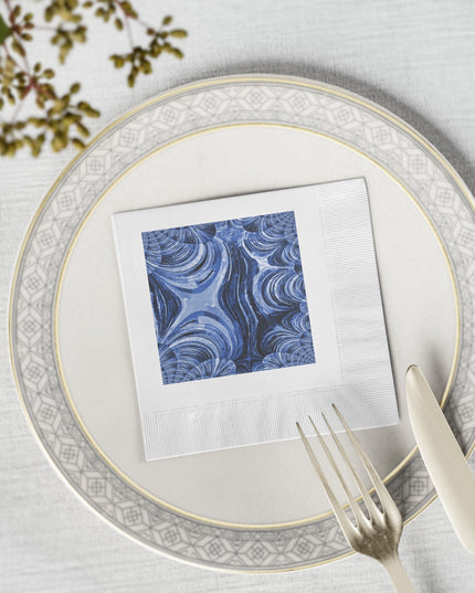 Uzi Spiral Deep Blue Pastel White Coined Napkins, 4.8" x 4.8"