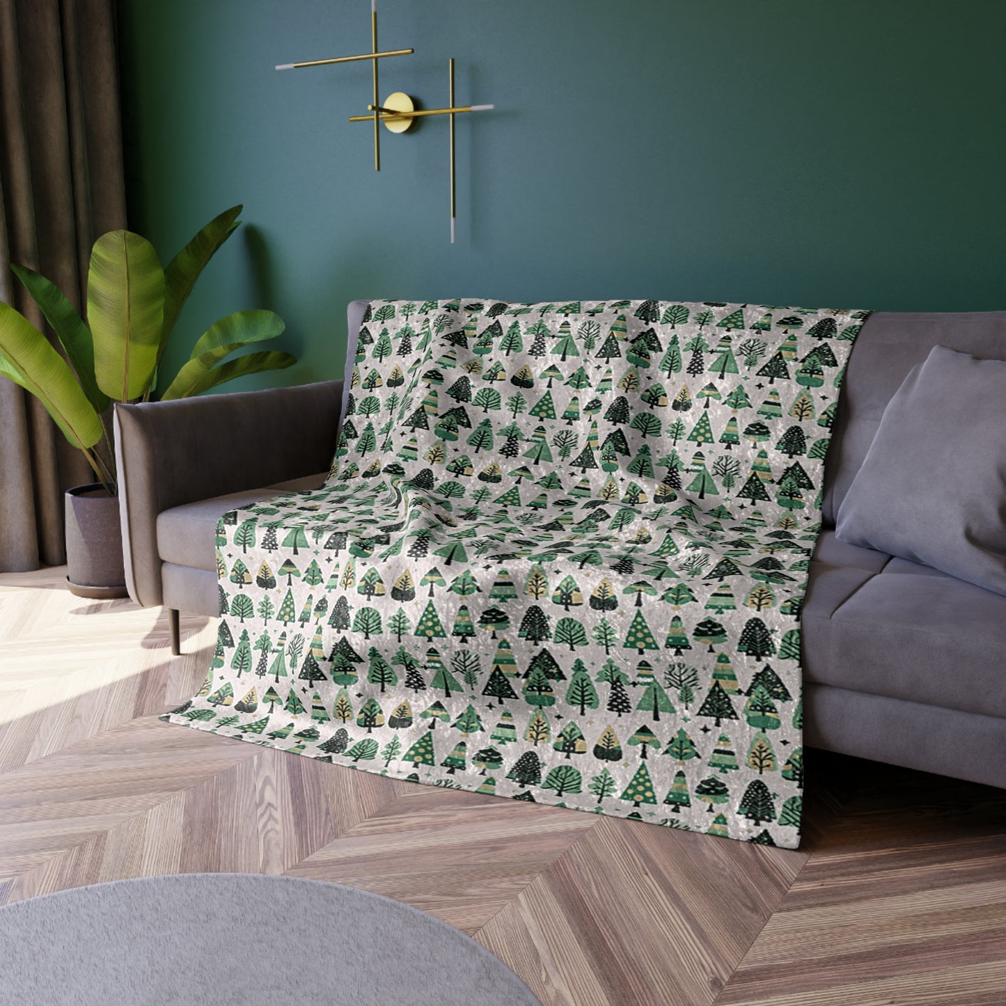 Mini Vintage Green Trees 50" x 60" Crushed Velvet Blanket