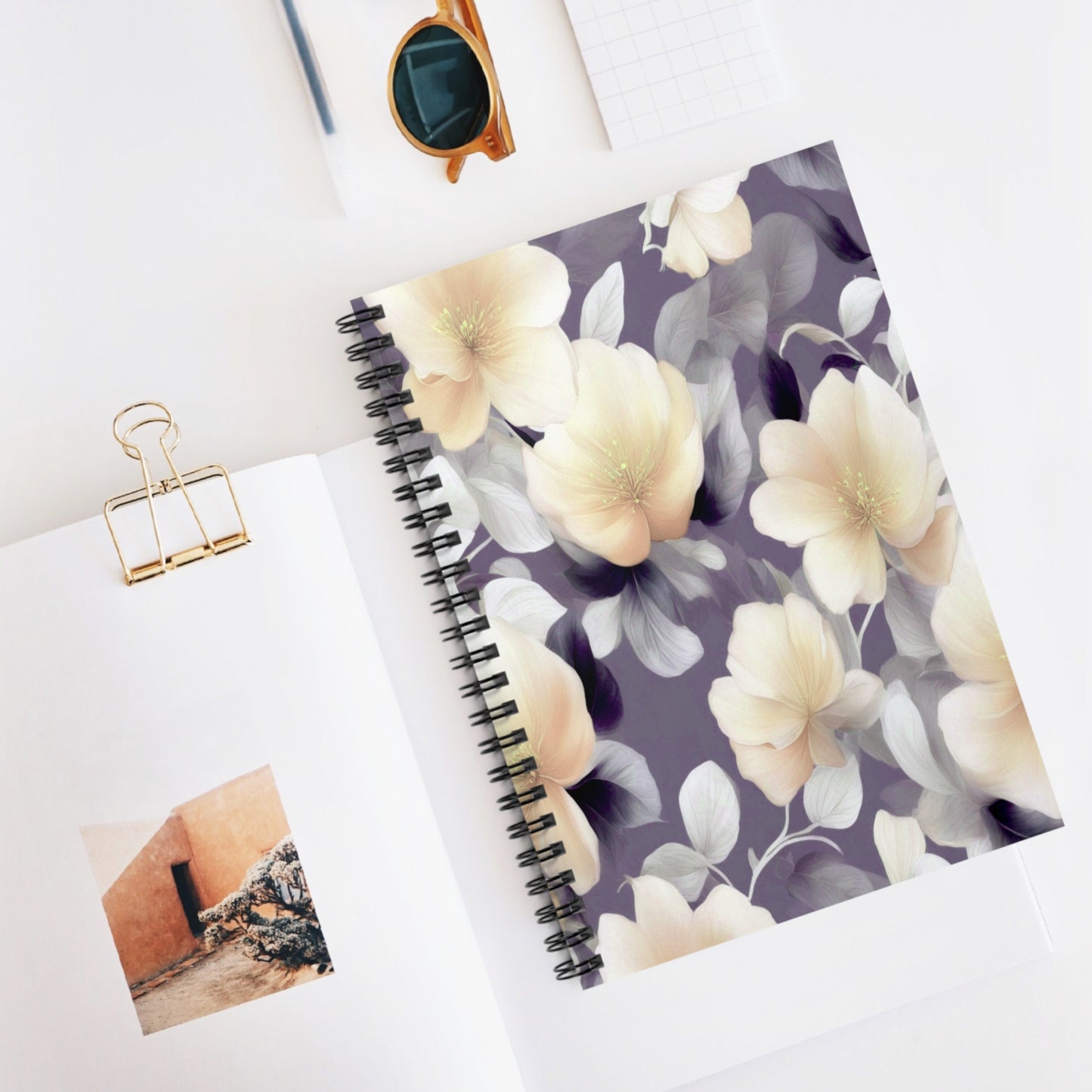 White Blush Floral Bunch Spiral Notebook - Ruled Line, 6" x 8", 118 pages