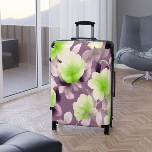 Lime Lavender Floral Bunch Large Suitcase with built in lock, 4 double-wheels, telescopic handle, and ABS back hard-shell