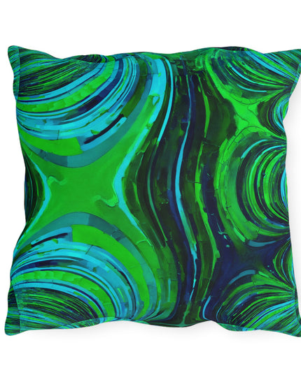 Uzi Spiral Blue Green Outdoor Pillow, 18" x 18"