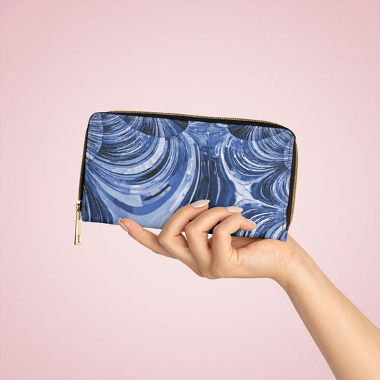Uzi Spiral Deep Blue Elegant Abstract Zipper Wallet - Stylish & Functional Accessory for Everyday Use