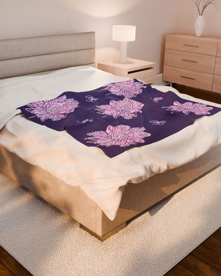 Magenta Floral Butterflies Velveteen Plush Blanket, 50" x 60"