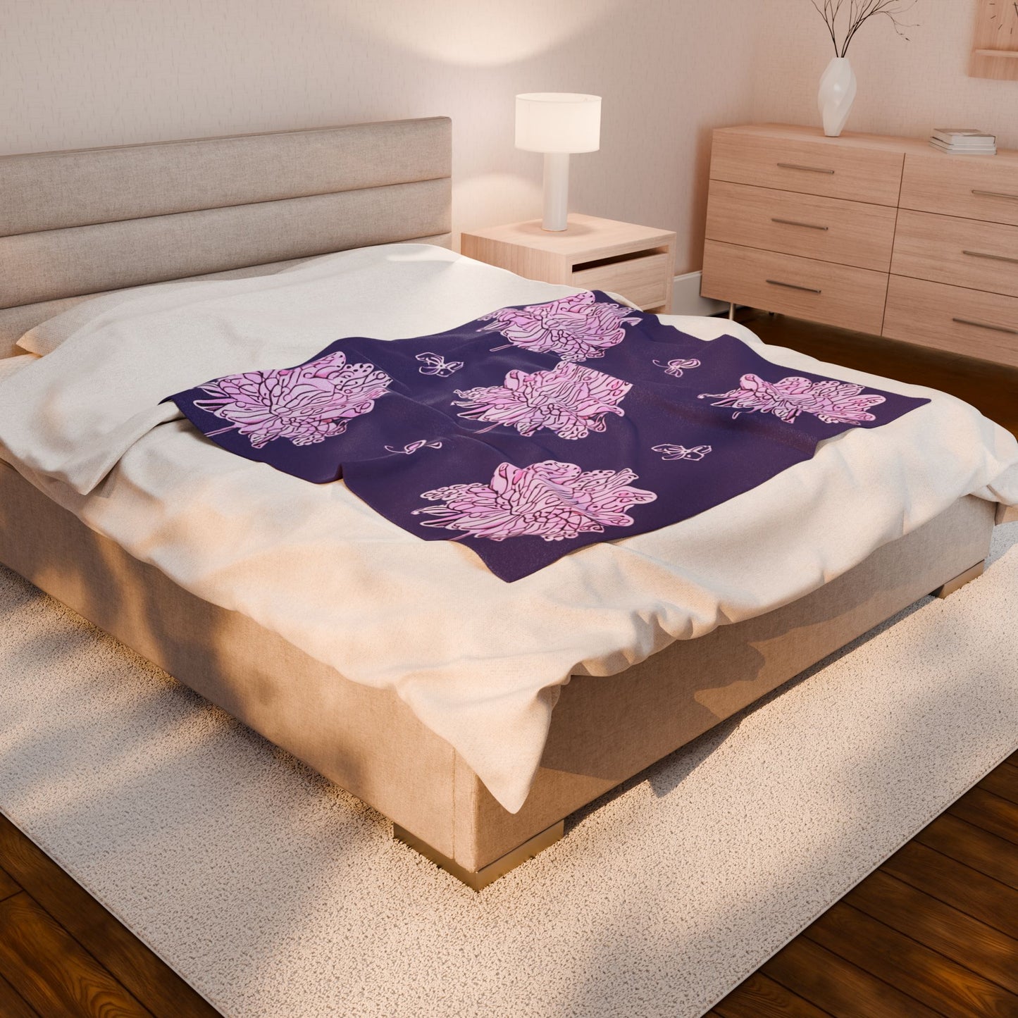 Magenta Floral Butterflies Velveteen Plush Blanket, 50" x 60"