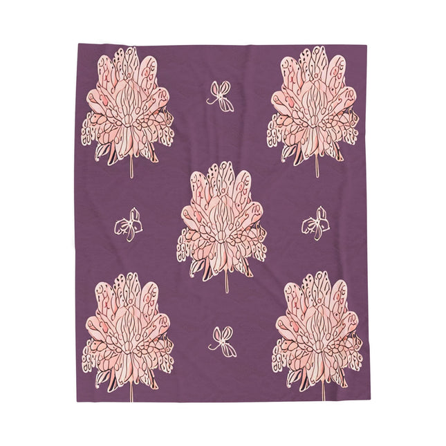 Pink Floral Butterflies Velveteen Plush Blanket, 50" x 60"