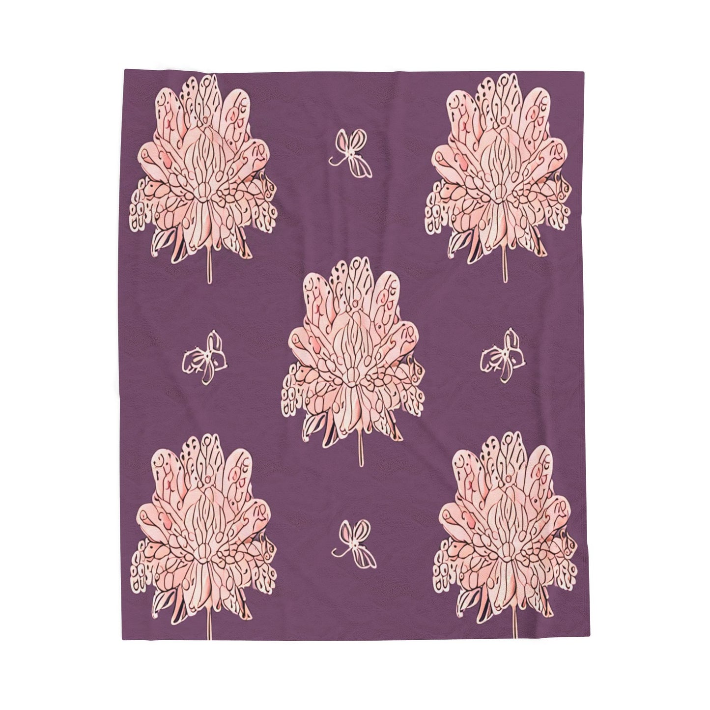 Pink Floral Butterflies Velveteen Plush Blanket, 50" x 60"