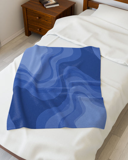 Deep Blue Wavey Velveteen Plush Blanket, 30" x 40"