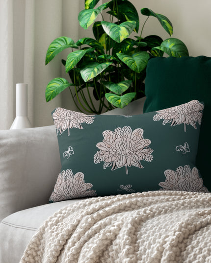 Soft White Floral Butterflies Spun Polyester Lumbar Pillow, 20" x 14"