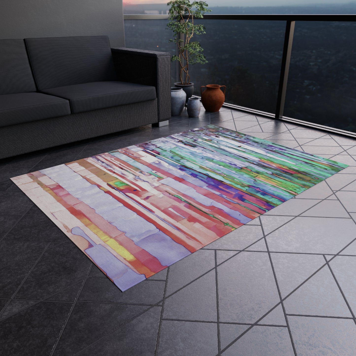Striped Pastels Outdoor Rug, 60" x 84"