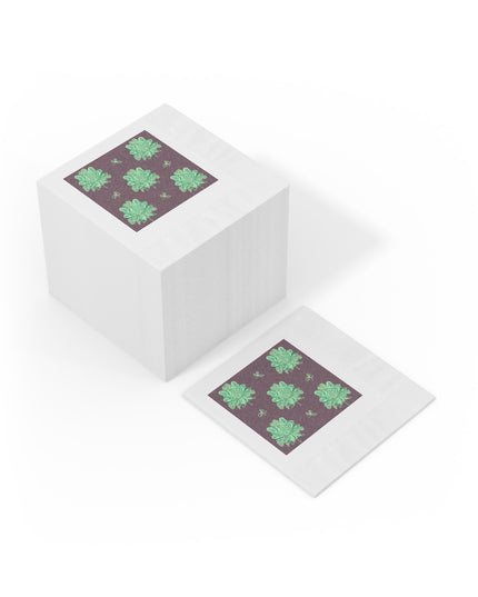 Mint Green Floral Butterflies White Coined Napkins, 4.8" x 4.8"