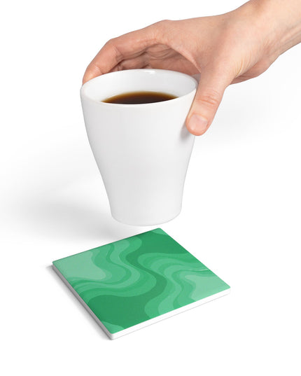 Mint Green Wavey 4" x 4" Square Ceramic Coaster