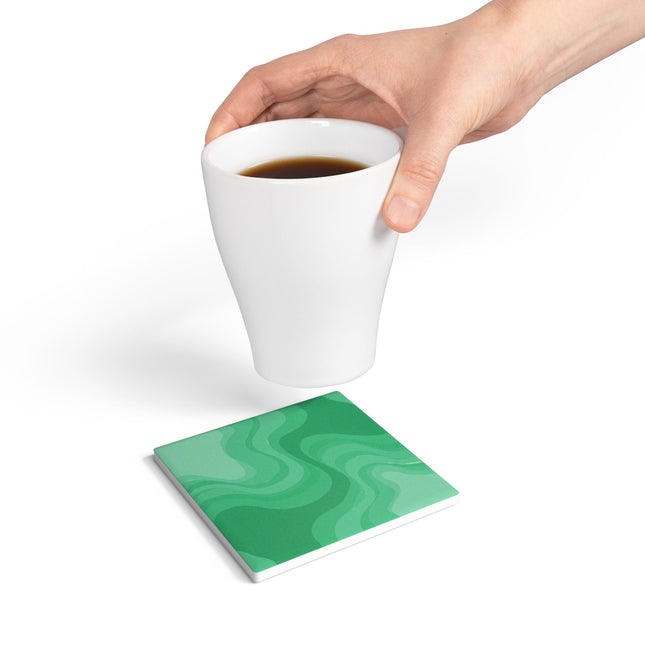 Mint Green Wavey 4" x 4" Square Ceramic Coaster