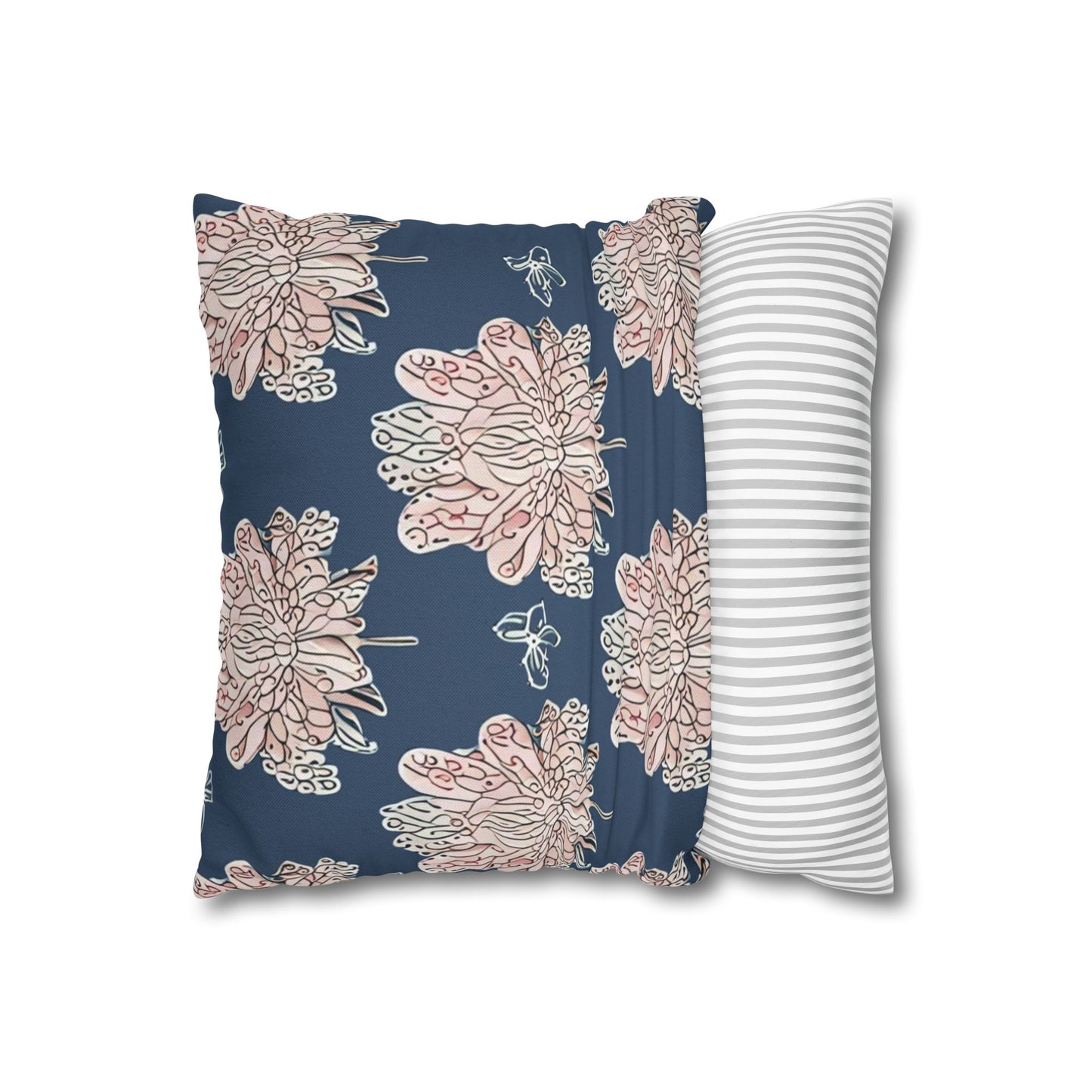Rose White Floral Butterflies Spun Polyester Square Pillowcase, 14" x 14"