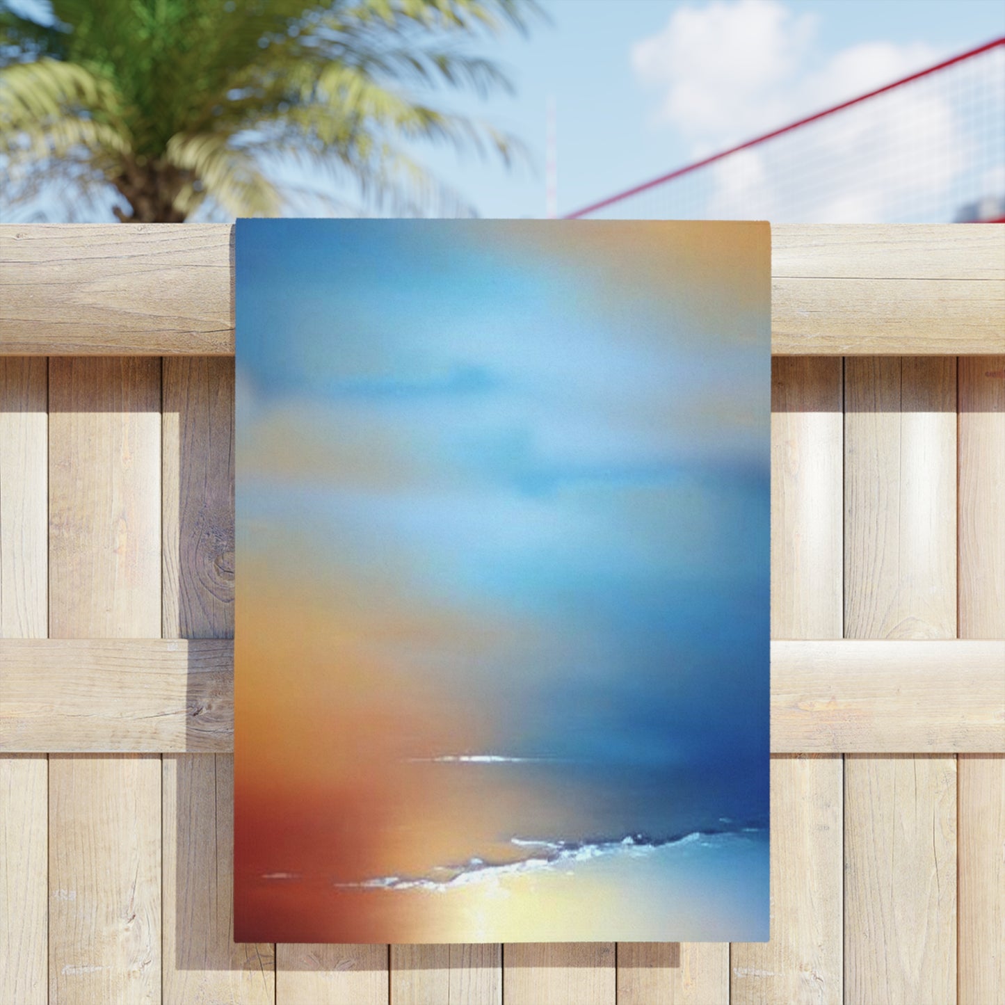 Blue Sea Red Orange Fog Beach Towel, 24" x 44"