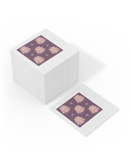 Pink Floral Butterflies White Coined Napkins, 6.5" x 6.5"