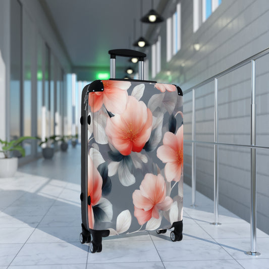 Red Blossom Floral Bunch Medium Suitcase with built in lock, 4 double-wheels, telescopic handle, and ABS back hard-shell